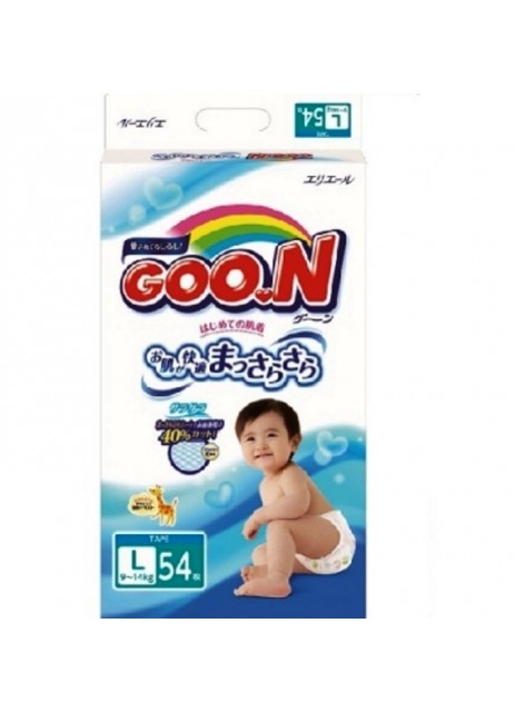Подгузники GOO.N для детей 9-14 кг (размер L, на липучках, унисекс, 54 шт)