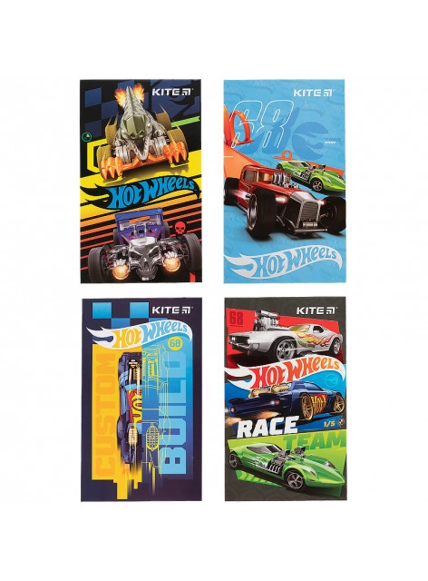 Блокнот А6, 50 листов (4 шт.) KITE Hot Wheels HW21-195