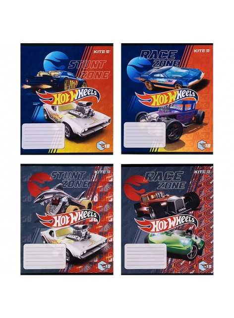 Тетрадь 18 листов, клетка (4 шт.) KITE Hot Wheels HW21-236