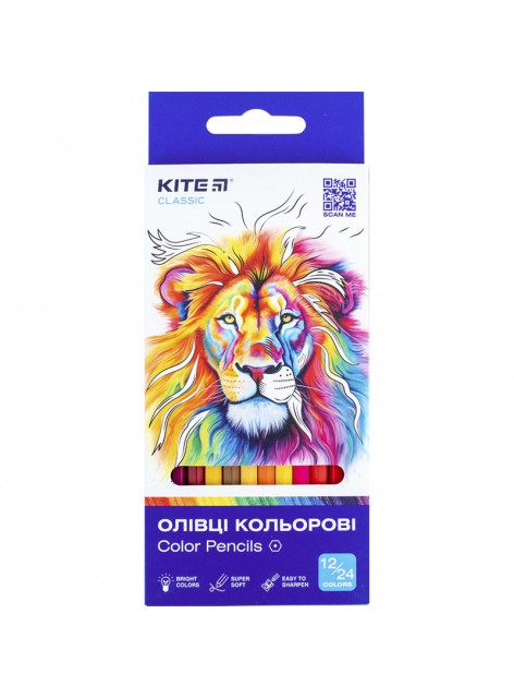 Олівці кольорові 12шт./24кольори Kite Classic K-054