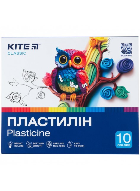 Пластилін 10 кольорів, 200 г Kite Classic K-084