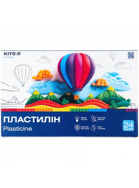 Пластилін 24 кольорів, 480 г Kite Classic K-089