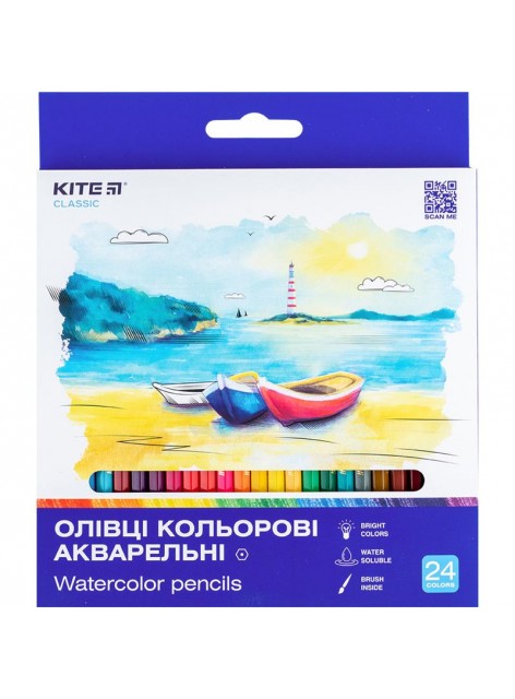 Олівці кольорові акварельні 24 кольори Kite Classic K-1050