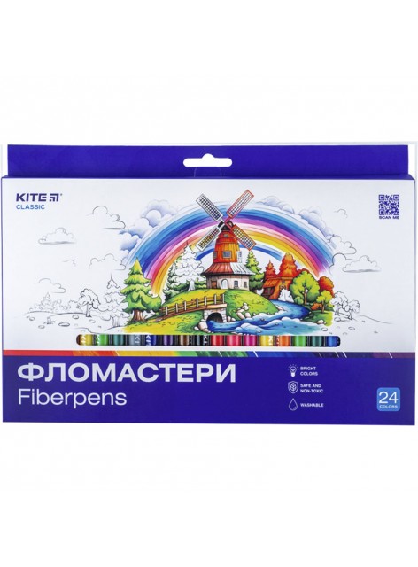 Фломастери 24 кольорів Kite Classic K-456 Фломастери 24 кольорів Kite Classic K-456