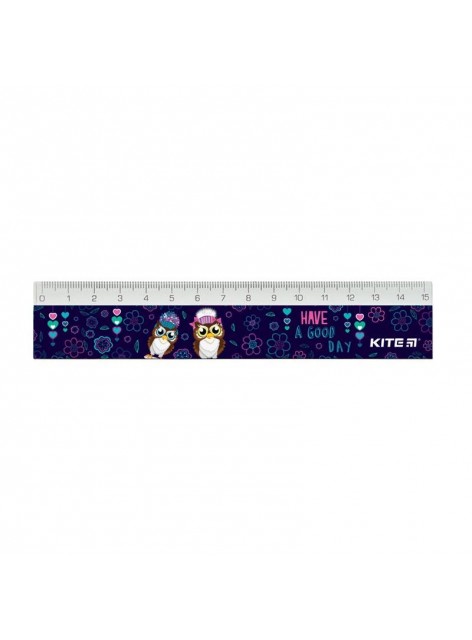 Линейка пластиковая 15 см Owls KITE K19-090-3