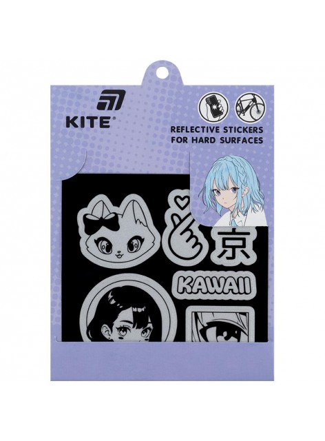 Набір стікерів світловідбиваючих для твердих поверхонь Kite Kawaii girl K25-115 Набір стікерів світловідбиваючих для твердих поверхонь Kite Kawaii girl K25-115