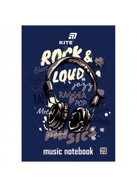Зошит для нот А4, 20 аркушів Kite Rock&Loud K26-404