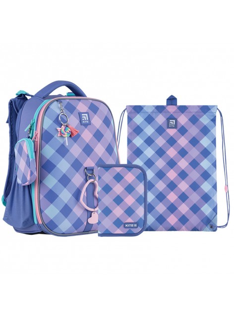 Рюкзак в комплекті 3 в 1 Purple Chequer KITE K24-531M-2+600M-3+622-3