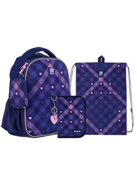 Рюкзак в комплекті 3 в 1 Check and Hearts KITE K24-555S-1+600M-1+621-1
