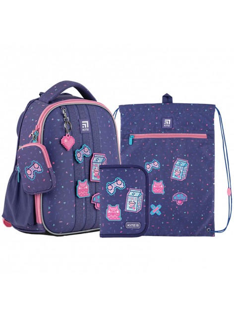 Рюкзак в комплекті 3 в 1 Pixel Love KITE K24-555S-3+601M-5+622-5 Рюкзак в комплекті 3 в 1 Pixel Love KITE K24-555S-3+601M-5+622-5