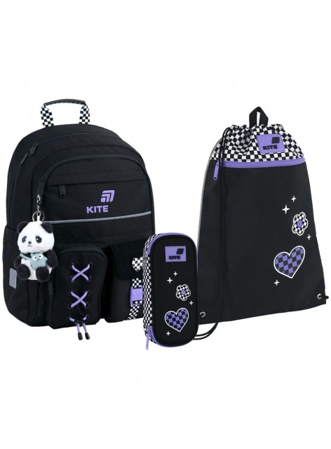 Рюкзак в комплекті 3 в 1 Panda Love KITE K26-584M-2+601M-41+662-5 Рюкзак в комплекті 3 в 1 Panda Love KITE K26-584M-2+601M-41+662-5